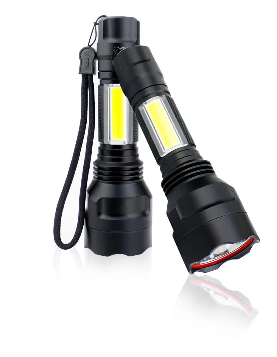 T6 + COB светодиодный фонарик Перезаряжаемые сверхъяркий фонарик Водонепроницаемый ручной тактические фонари 4 режима работы свет для