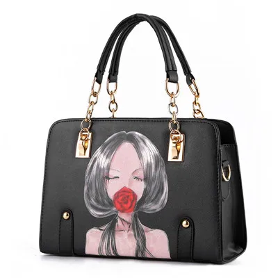 Женская модная сумка из искусственной кожи с 3D принтом Одри Хепберн Мэрилин Монро, черная сумка-тоут с цепочкой, брендовая дизайнерская сумка на плечо, подарок - Color: Style 2