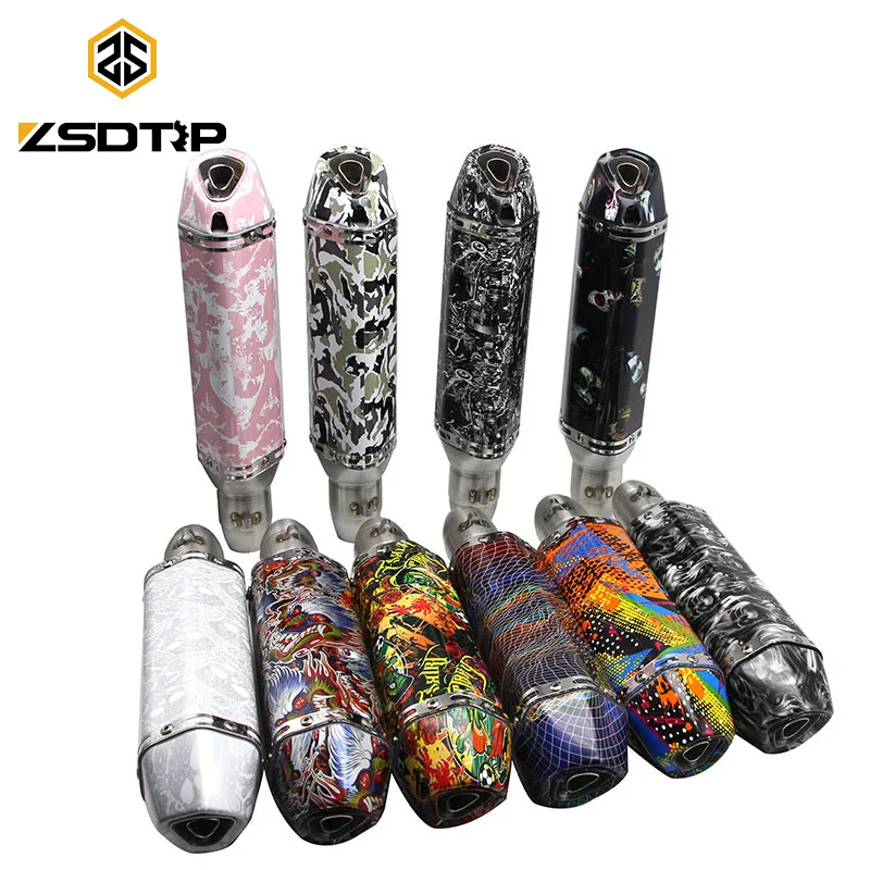 

ZSDTRP New Graffiti Skull Dragon Printed Universal Motorcycle Exhaust Modified Akrapovic Exhaust Muffler for Yamaha Honda KTM