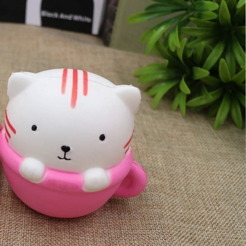 Милые Животные Squishy Cat игрушки розовый имитация Cat чашка украшения из мягкой искусственной кожи выжать стресса детские игрушки весело кляп игрушка в подарок для детей