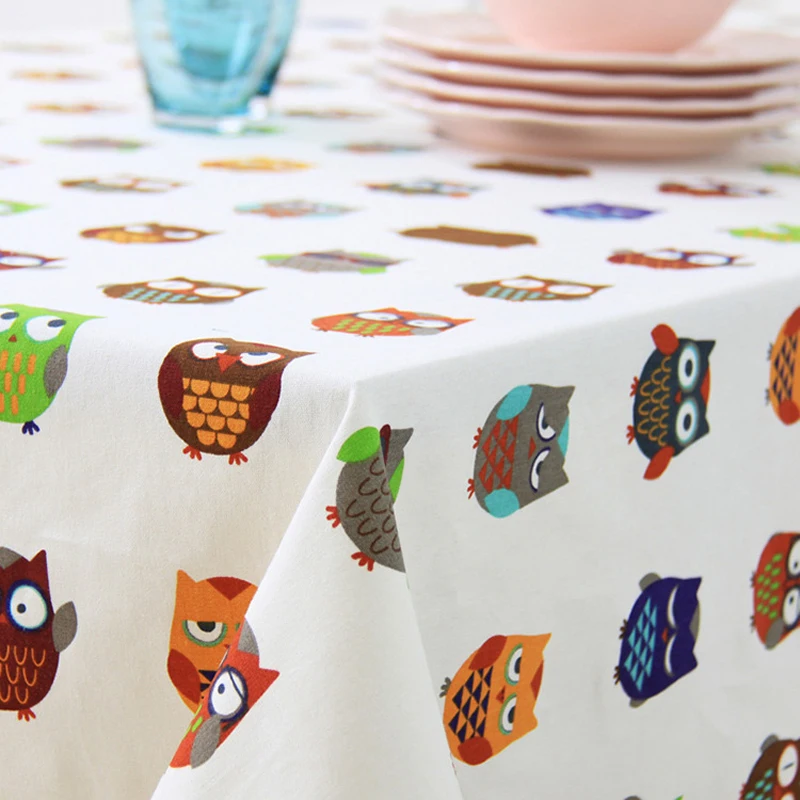 

Europe Style Cotton Table Cloth Rectangular Tablecloths Colorful The Owl Printed High Quality Home Textile Table Cover Dustproof