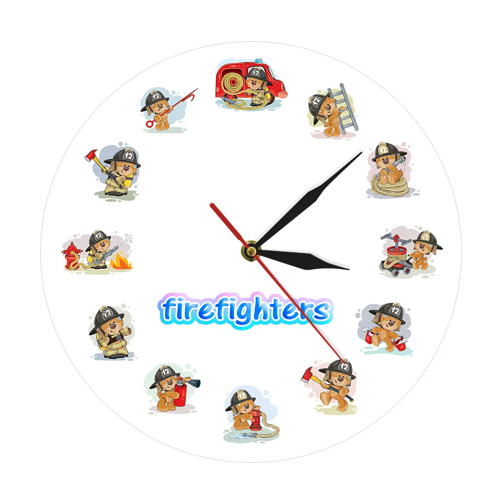 Пожарный персонажи мультфильмов настенные часы пожарный герой Забавный медведь пожарный с спасательным оборудованием детская комната декоративные часы