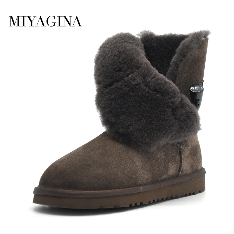 Meilleur Livraison Gratuite Nouvelle Arrivée 100% Vraie Fourrure Classique Mujer Botas Imperméable En Cuir De Vachette Véritable Bottes de Neige Chaussures D hiver pour Les Femmes
