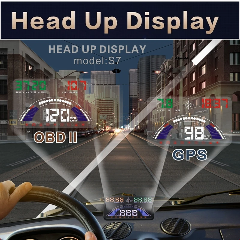 2 Mode S7 Head Up Display Car Speed Projector Auto HUD Windshield Projector Automobile Styling OBD2 Digital Gps Speedometer