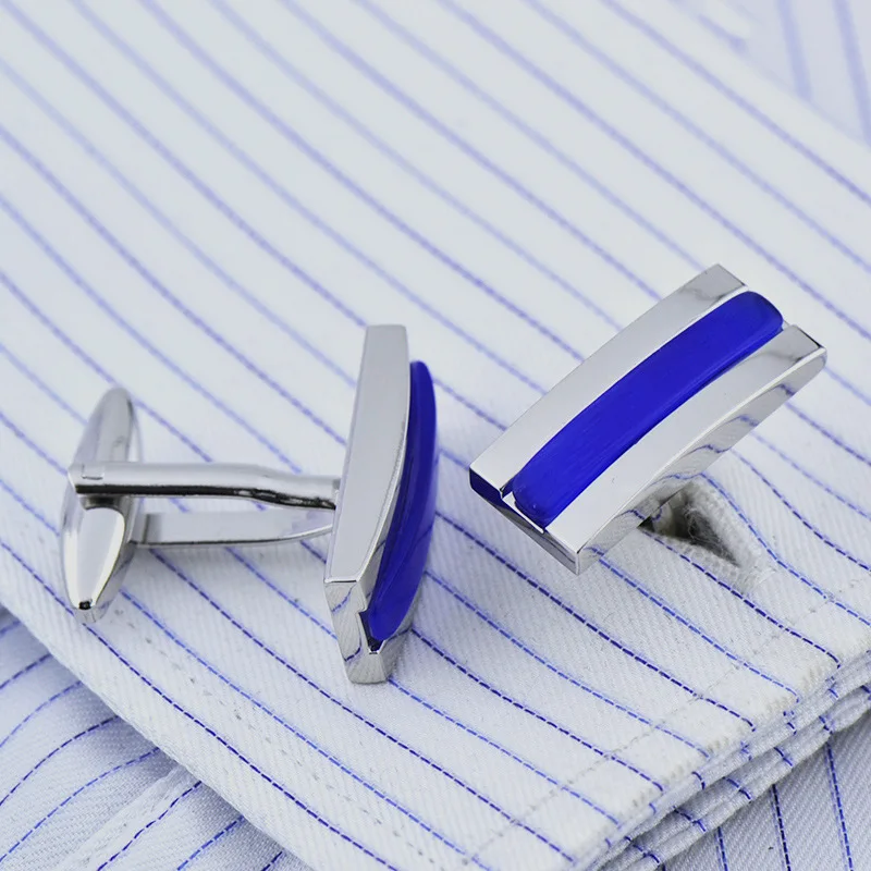

Bridegroom Wedding Party Business Men French Shirts Cuff Links Royal Blue Shell Opal Cufflinks Silvery Cufflink With Gift Bag