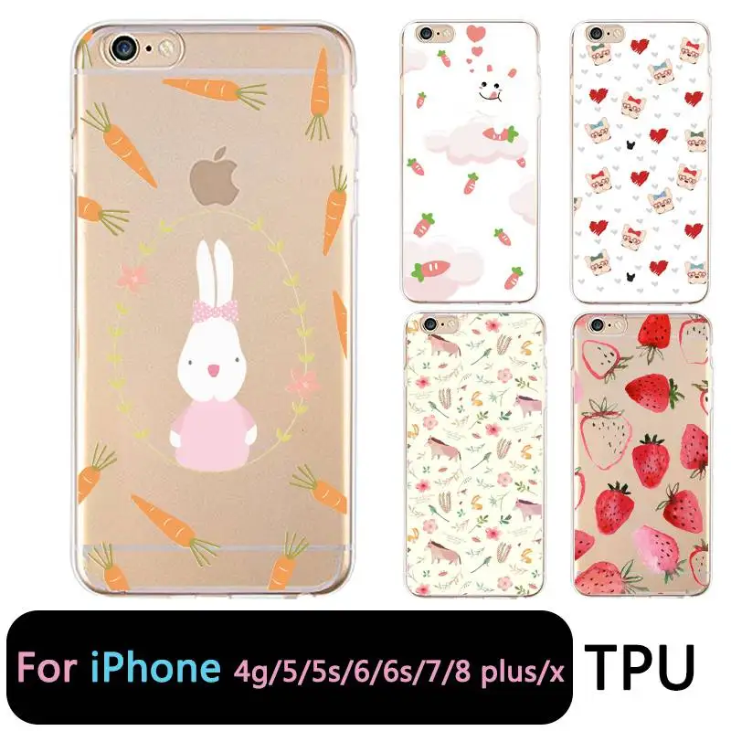 QMSWEI TPU Clear Phone Case For iPhone 6G 6s 7 8plus x Soft Rabbit Horse Printed Cute Shell Bags Cover 4 5se 6Plus 7P |