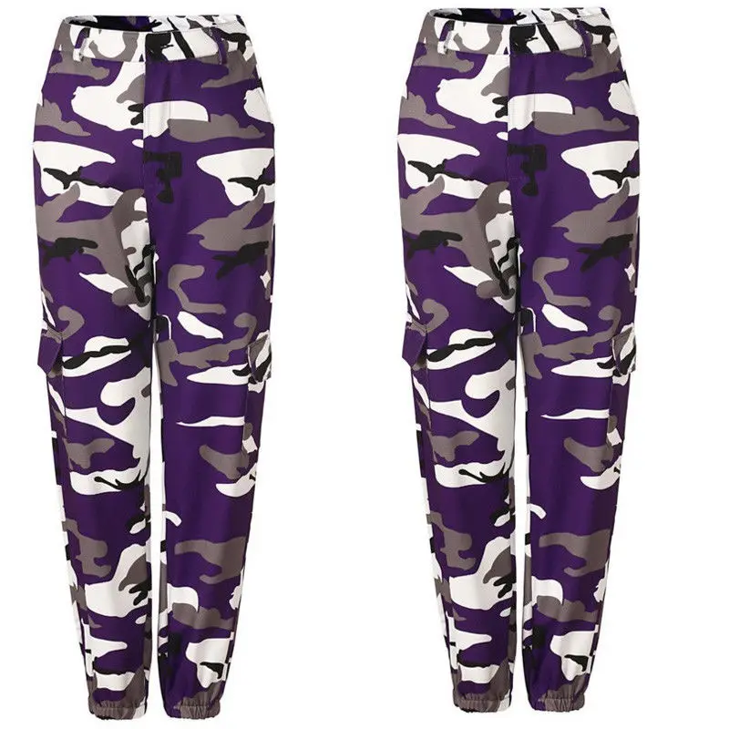 Orange Camouflage Pants Women Sweatpants Purple Pink Camo Pants Pantalon Femme Trousers Cargo Harem Pantalones Mujer -