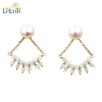 

Lii Ji Natural Stone Moonstone Real Freshwater Pearl Earrings 925 Sterling Silver Gold Plated Handmade Earrings Delicate Jewelry