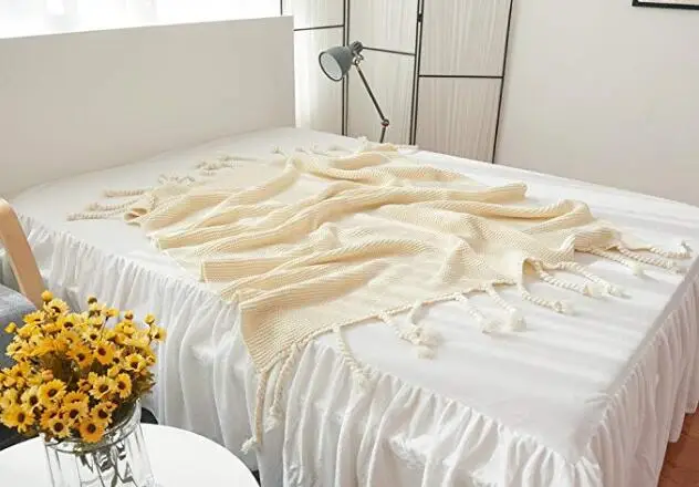 Best Cozy Chunky Knit Decorative Throw Blanket with Braided Fringe All season for Sofa