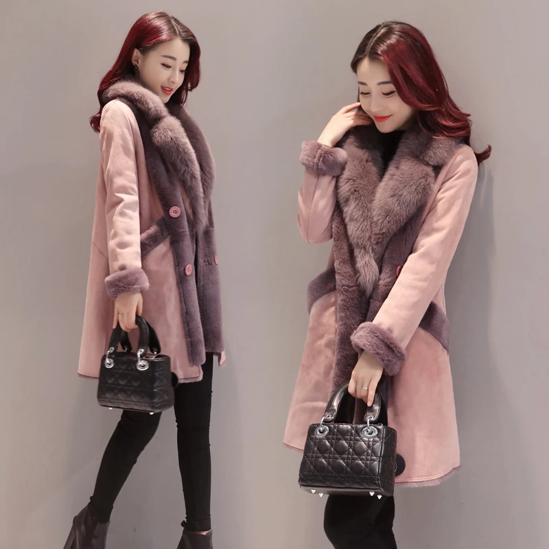 

2019 New Winter Coat Bayan Kaban Winter Jacket Women Long Blends coats single Deerskin Lamb Wool Coat Windbreaker
