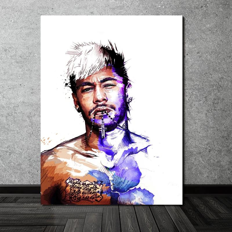 Neymar Portrait Wallpaper Minimalist Watercolor Art Canvas Poster Painting Oil Wall Picture Print Home Bedroom Decor Framework