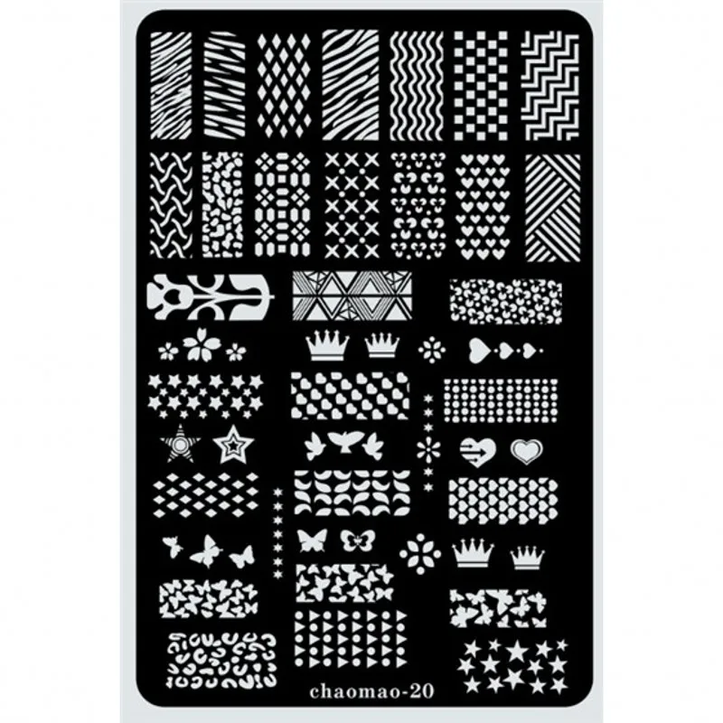 

Chaomao-20 Nail Stamping Plates Heart Butterfly Crown Pattern Nail Art Stamp Stamping Template Image Plate Stencil Nails Tool