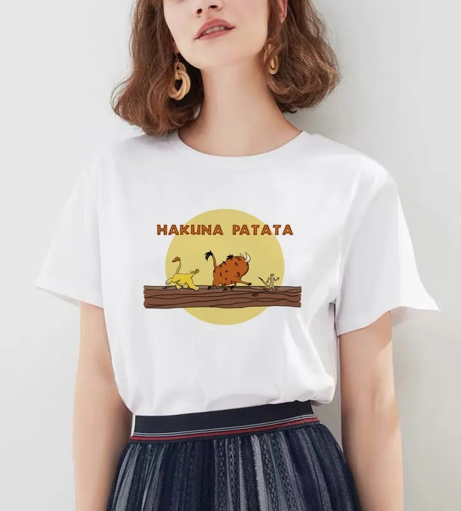 Акуна Матата рубашка Для женщин Harajuku Ullzang Мода Лев футболка King Femme Homme летней футболки и штанов, модный топ Женская футболка