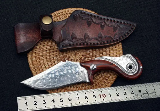 Trskt 60Hrc дамасский нож коллекция походных ножей охотничий Открытый Нож Edc инструмент цветная деревянная ручка с кожаной оболочкой