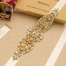 MissRDress свадебный пояс ручной работы с жемчугом золотые стразы свадебный пояс с бусинами Хрустальный пояс невесты для свадебных платьев JK890