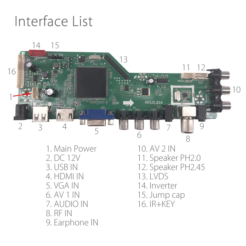 RR52C. 81A цифровой сигнал DVB-C DVB-T2 DVB-T Универсальный ЖК-ТВ контроллер драйвер платы русский USB воспроизведение фильма двойной AV в