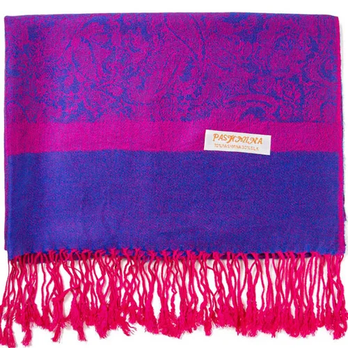 Пашимина шелковый шарф Пейсли жаккард осень деформация зима шаль кашемир хиджаб длинный 2 тонов мягкий высокое качество подарок Красный Черный - Цвет: 10-Fushcia-Blue
