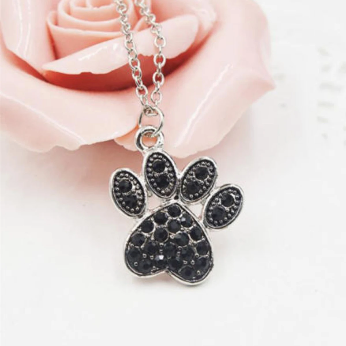Fashion Rhinestone Chain Necklace Vintage Crystal  Dog Cat Paw Footprint Necklaces & Pendants For Women Jewelry Gift