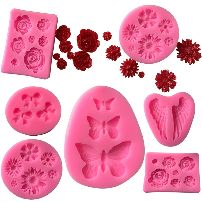 

Rose Flowers Cake Mold Wing Sugarcraft Chocolate Mold Bowknot Cake Mold Popular 1PC Food Grade Silicone Fondant Mold