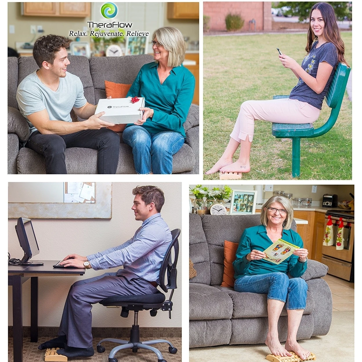 Dual Foot Massager Roller Relieve Plantar Fasciitis, Heel, Foot Arch Pain & Stress Foot Chart & Instructions Included (4)