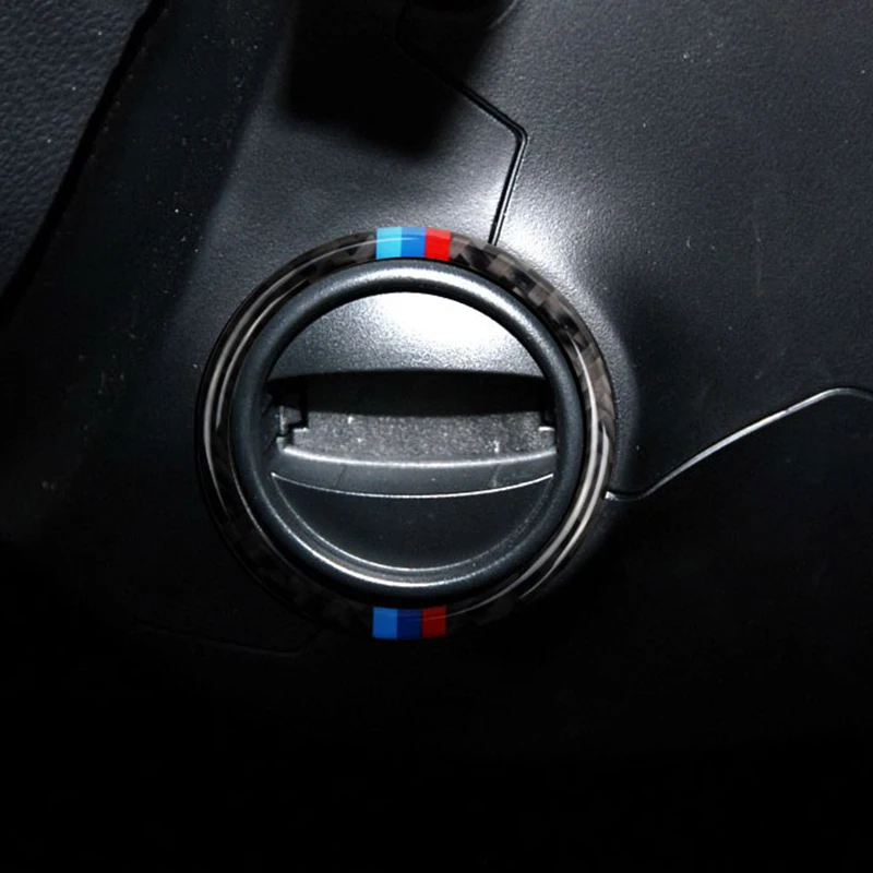 Egal Carbon Fiber M-Stripe Car Engine Start Stop Button Cover Trim Decor Decal for BMW 5 Series E60 2008-2010