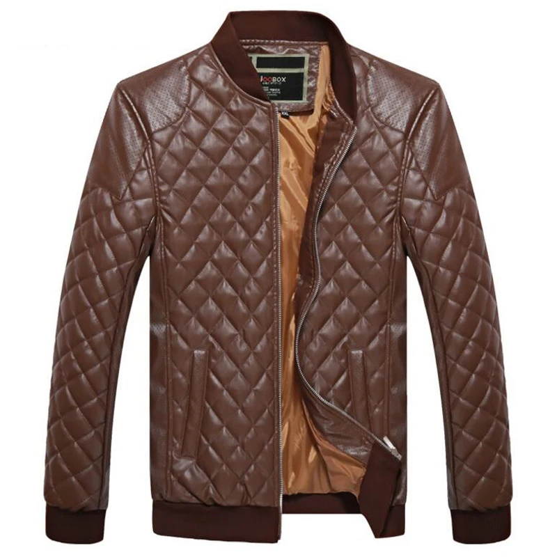 

Leather jacket men casual 3d diamond stand collar spring autumn bomber jackets chaquetas hombre male windbreaker coat clothes