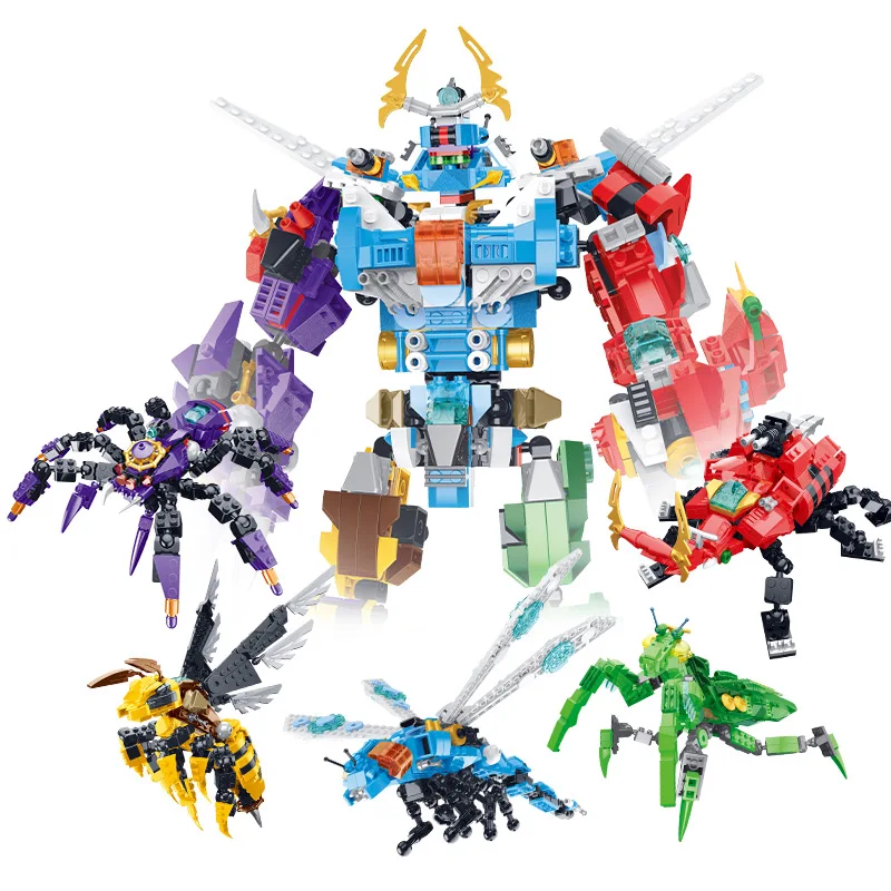 

2 in 1 Simulated Insect Building Blocks DIY animals mecha hornet Model Compatible Legoeing Technic Creator transformation 5 in 1