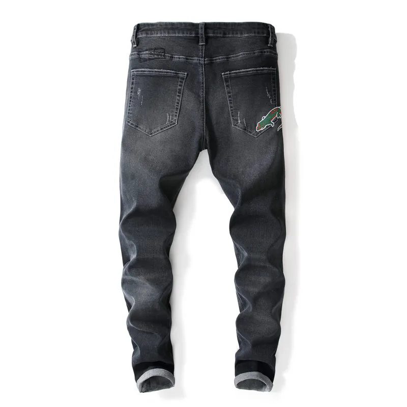 Mens jeans side stripe Hole embroidered jeans Slim men trousers NEW 2018 men's Casual Denim Pants Classic Cowboys Young Man 8801