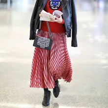 GUESOD/ весенне-Летняя женская юбка плиссированная брендовая универсальная полосатая Серебристая плиссированная юбка средней длины новая