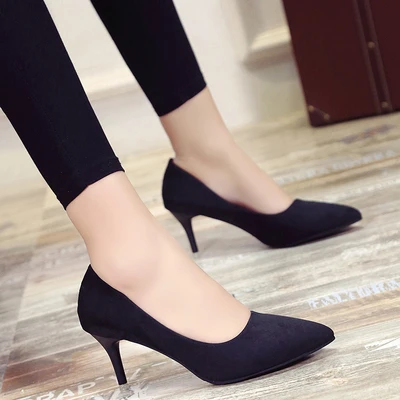 Г., женская обувь выразительные офисные женские туфли-лодочки на высоком каблуке Женская модная обувь на тонком каблуке удобная женская обувь на каблуке с острым носком - Цвет: Black 7cm