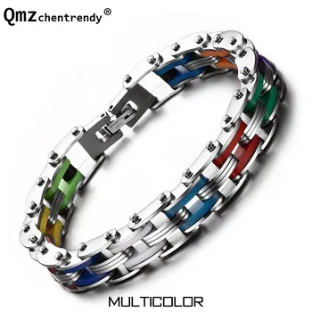 

Titanium & Silicone Men Motor Bicycle Chains Bracelet Cuff Wristbands Punk Jewelry Male Brace lace Trendsetter Pulsera 8 Color