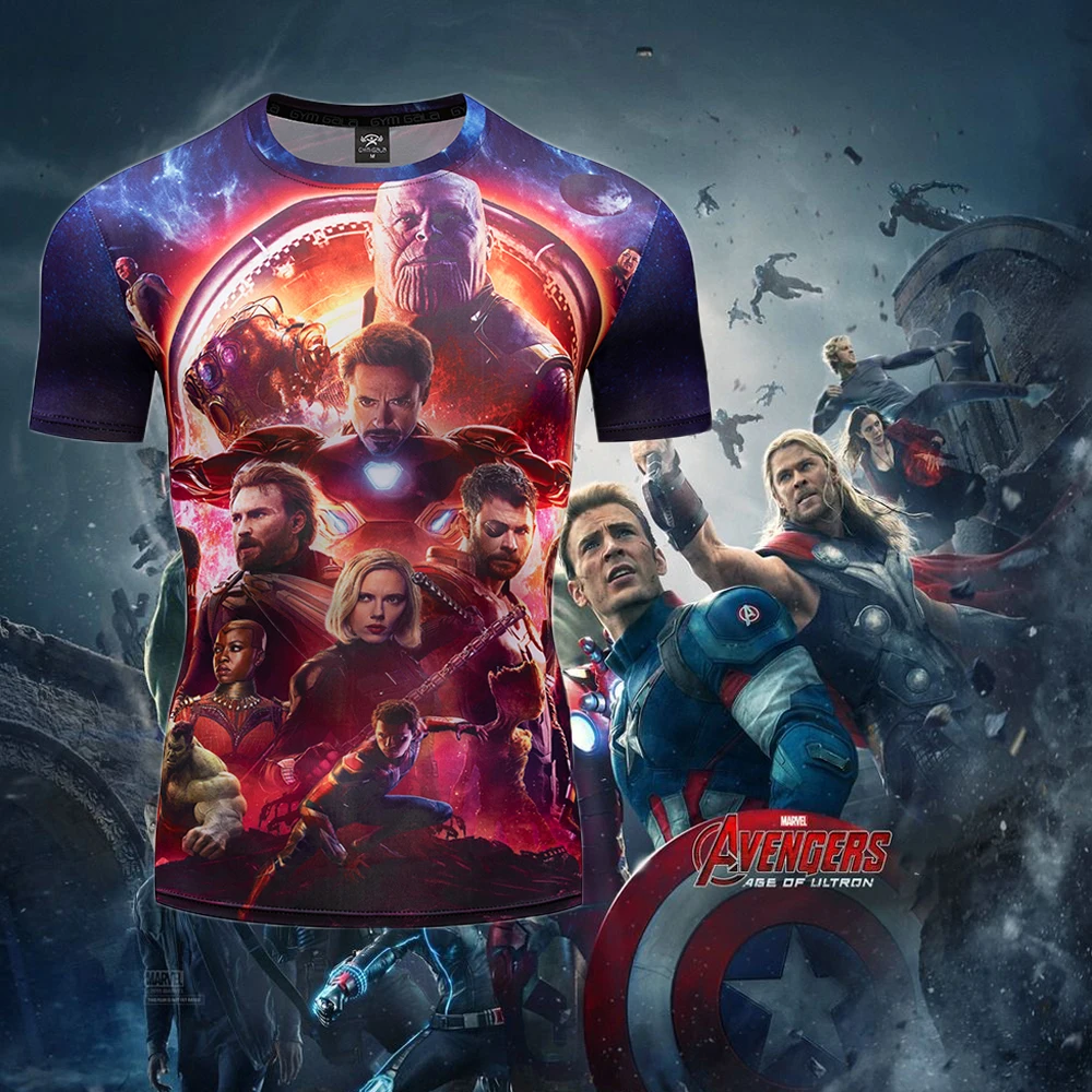 

High Quality 3D Short Sleeve TShirt Men With Marvel Avengers Endgame American Captain Iron Man Spider Man Fitness Bodybuilding