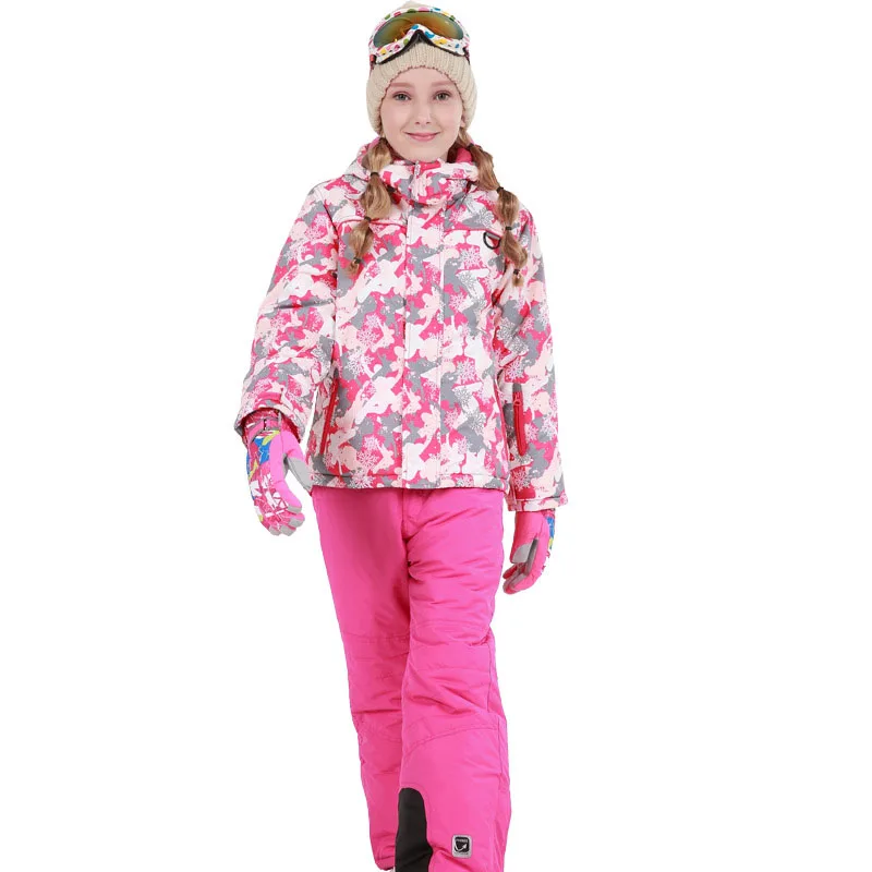 Boys Girls Children's Snow Ski Suits Outdoor Wear Hooded Jackets+Bandage Pants Kids Winter Warm Snowboard Ski Wear Costume