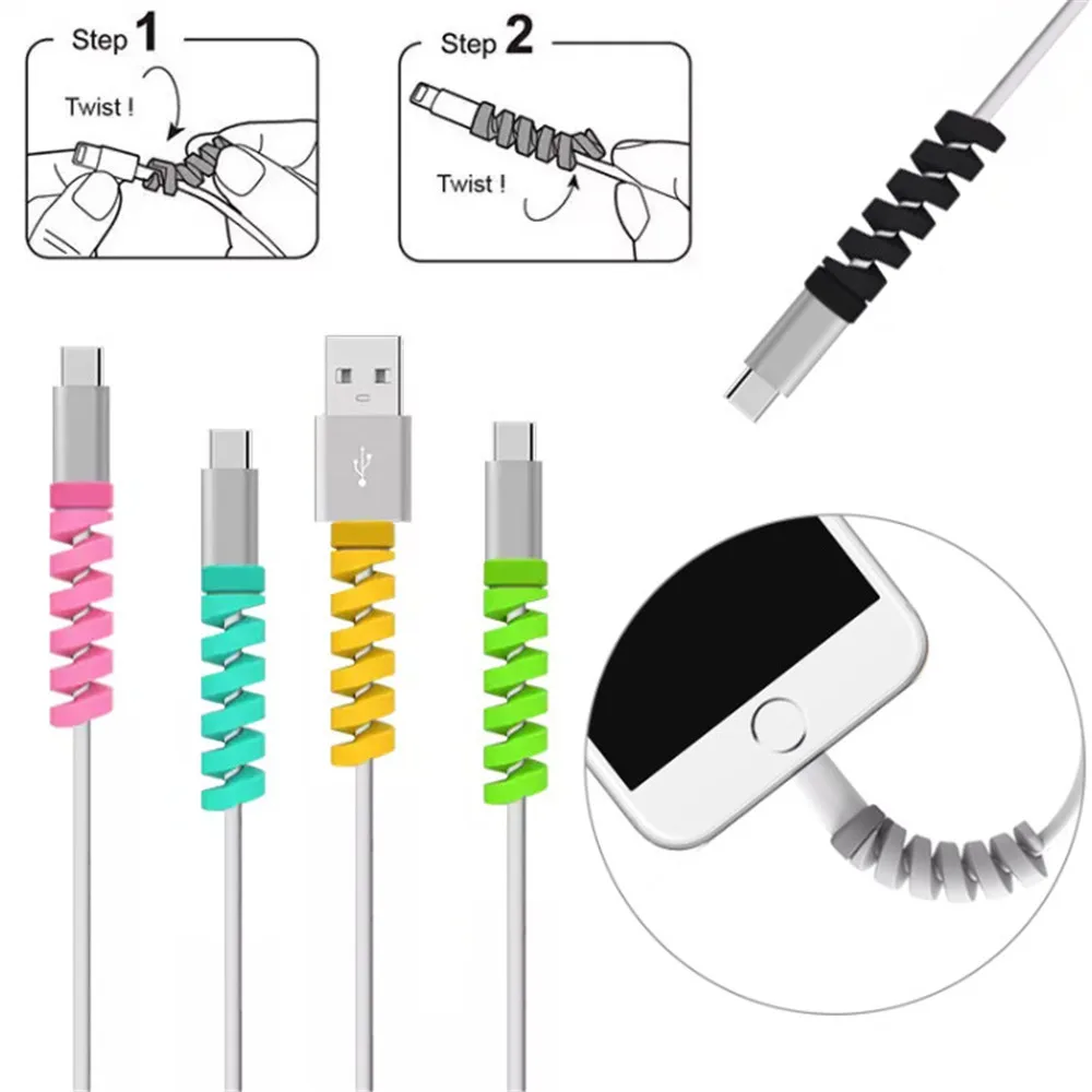 

2pcs Spiral Cable Protector Data Line Silicone Bobbin Cable Winder Protective For iPhone Samsung USB Charging Earphone Winder