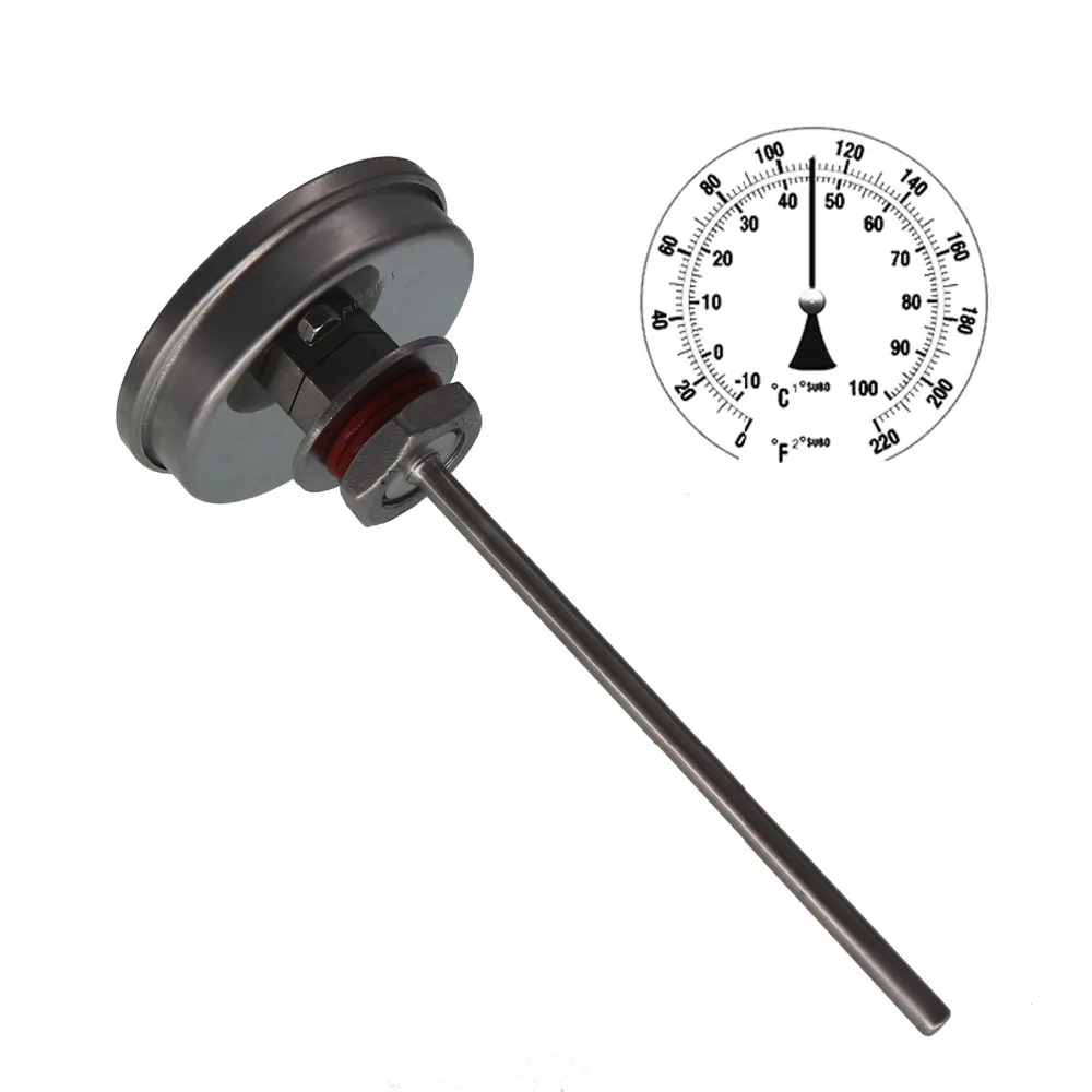 

Weldless Bi-metal Thermometer Kit, 3"Face & 6"Probe, 1/2"MNPT, 0~220F degree, Beer Brewing Thermometer, Homebrew Kettle