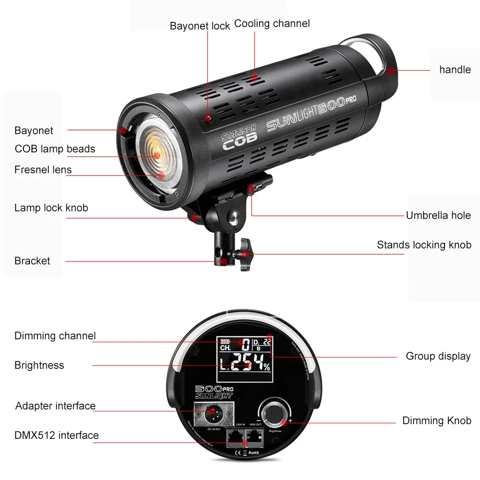 US $1.135.00 Fresnel 300W LED Light Sun Lighting Day Light With VMount Fill Flash For Photogarphy Studio Camera Video Equipment