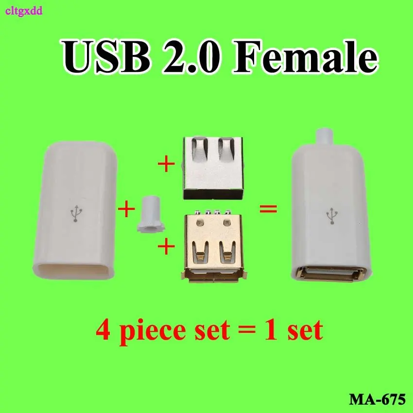 Cltgxdd DIY USB 2,0 Micro type c Мужской Разъем позолоченный гнездовой разъем 4 Pin 5Pin тип A компоненты белый черный - Цвет: USB2.0 Female White