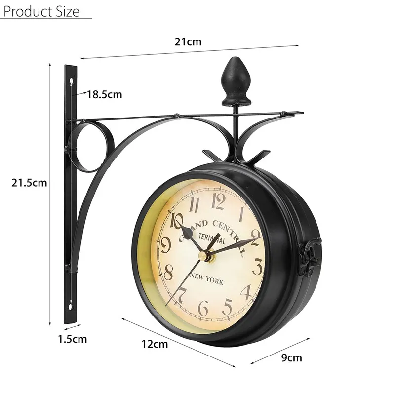 Двухсторонний круглый античный стиль крепление станции настенные часы сад Винтаж Ретро домашний Декор металлическая рамка стекло Циферблат крышка