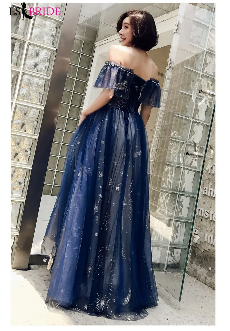 2019 Royal Blue Evening Dresses Long Party Princess Evening Dresses Luxury Starry Sky Elegant Special Occasion Dresses ES2414