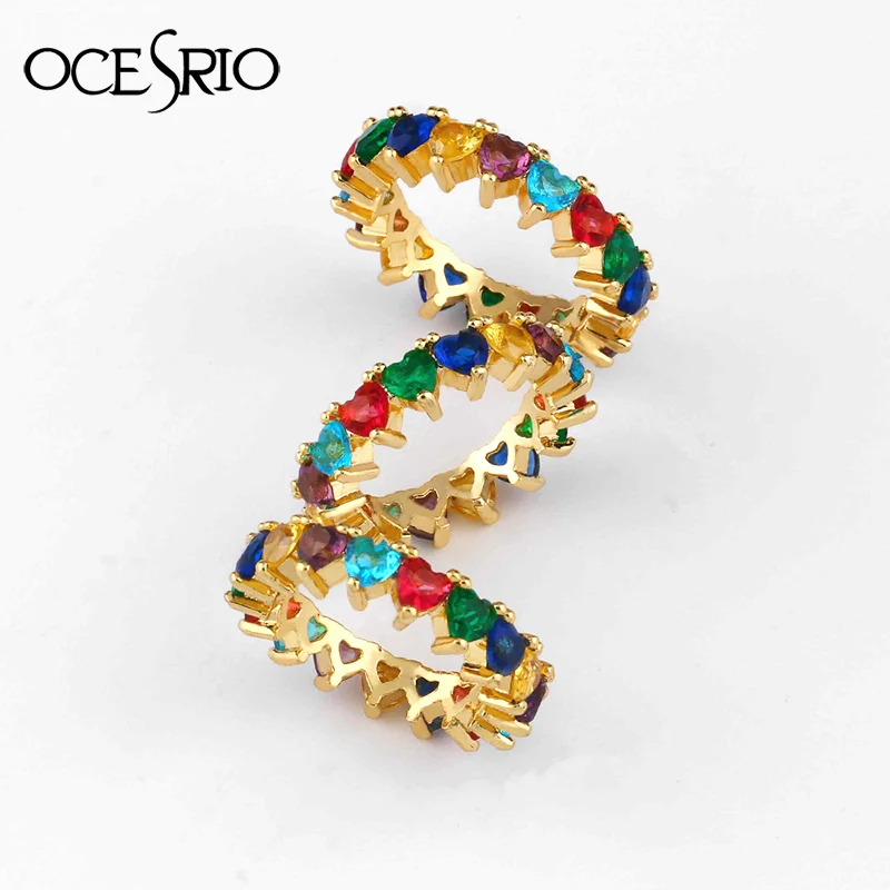 

Dainty Rainbow Ring Colorful Multi Color CZ Eternity Square Baguette Finger Filled Gold Ring Females Jewelry Accessory rig-h74