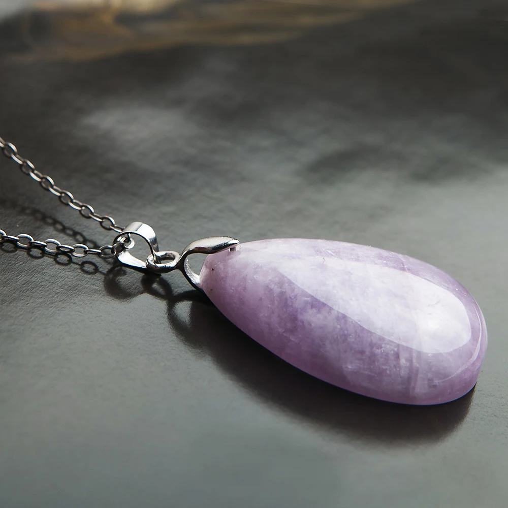 Natural Purple Kunzite Cat Eye Gemstone925 Silver Woman Reiki Stone PendantA AAA