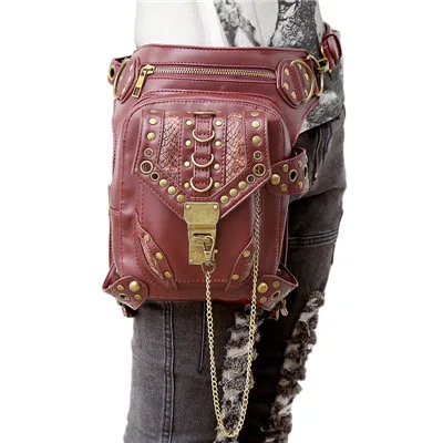 Новая Готическая сумка-мессенджер для ног унисекс стимпанк поясная сумка из искусственной кожи ретро мужские сумки на плечо женские заклепки панк поясной кошелек для туризма - Цвет: Light Brown