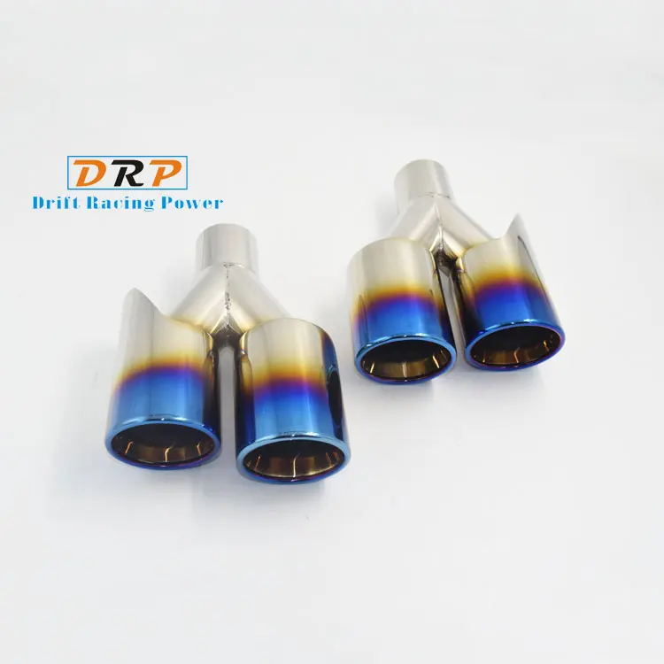 

Hot Selling the pair of 1 to 2 Dual Pipe stainless steel Car Rear Tail Throat with lugs-- the Blue Plating General Type 76