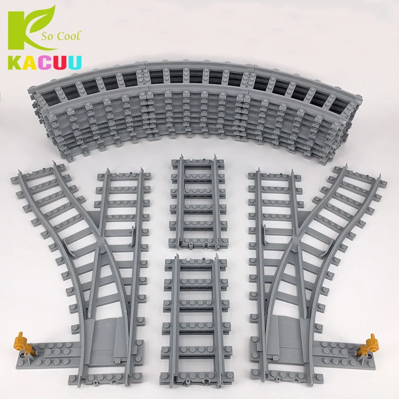 

KACUU Train Tracks Building Blocks Straight & Curved & furcal & soft Tracks Compatible Legoe City Blocks Toys for Children Gifts
