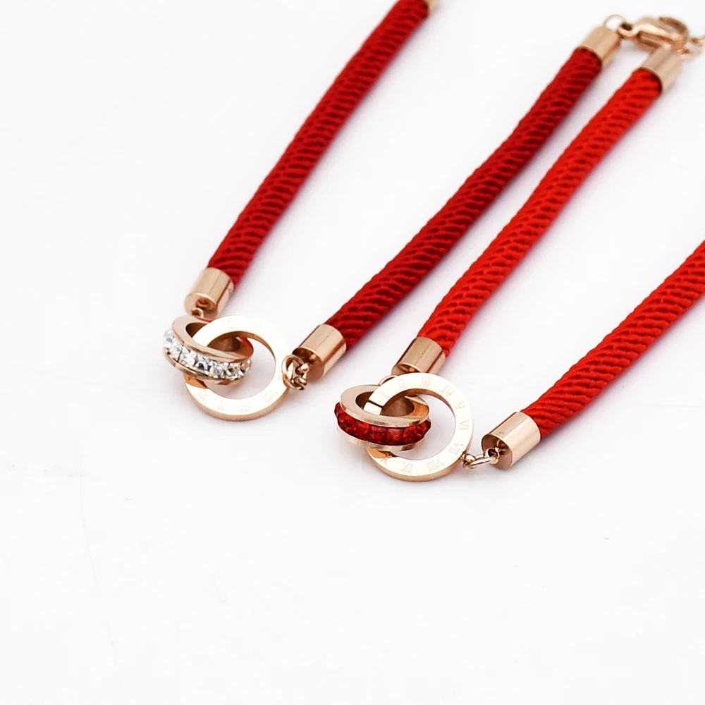 Новые модные женские и мужские очаровательные браслеты из красной веревки, римские цифры, циркониевые браслеты для женщин, ювелирные изделия