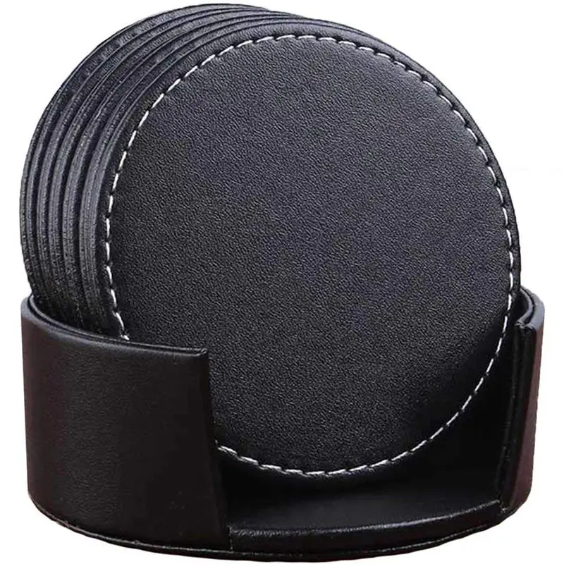 Набор из 6 кожаных подставок для напитков круглый коврик под чашку для домашнего и кухонного использования черный - Цвет: Black