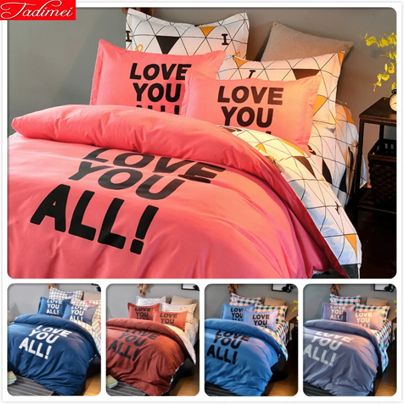 

Plain Letter Lover Gifts Pink Stripe Plaid Aole Cotton 4pcs Bedding Sest Double King Queen Duvet Cover Bedsheet Bedlinen 1.8m 2m