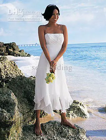 Tea Length Handkerchief Wedding Dresses 2013 Summer Casual Beach