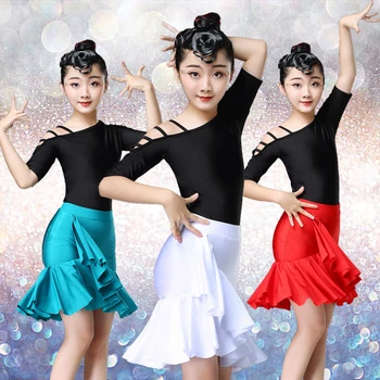 

Children's 3 Colors Latin Dance Dresses Girls Cotton Spandex Ballroom Cha Cha Latin Dance Costume Children's Competition Dresses