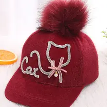 Зимняя бейсболка для мамы и дочки, стразы, украшение в виде кошки, шапка из искусственного меха норки, кашемировая бейсболка
